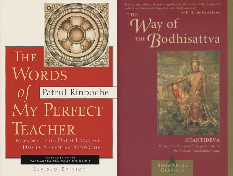image of book covers for "The Words of My Perfect Teacher" by Patrul Rinpoche and "The Way of the Bodhisattva" by Shantideva