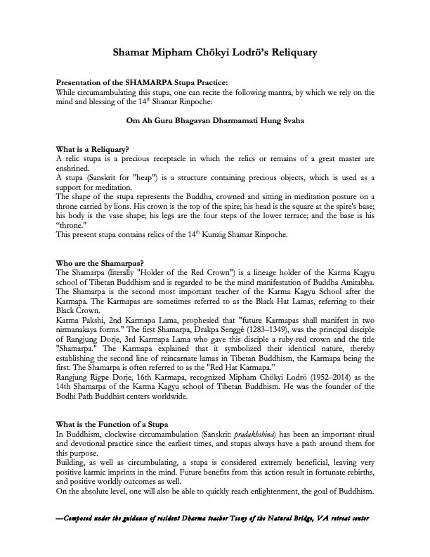 Shamar Mipham Chökyi Lodrö’s Reliquary Practice - VA